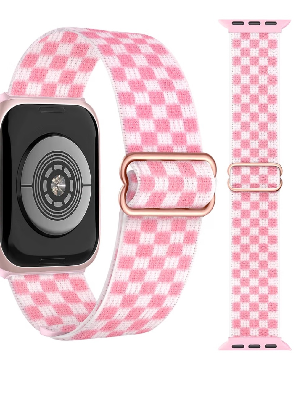 1 Black & 1 Pink & White Checkered Apple Watch Band, Unisex set (2)